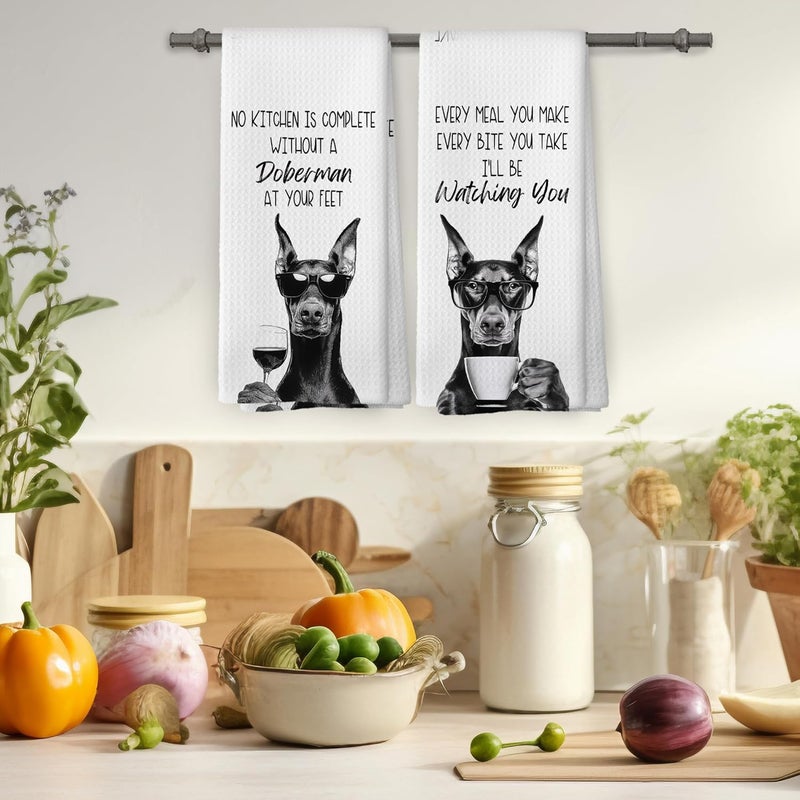 Mcehtle Funny Doberman Kitchen Towels Set of 2, Dog Kitchen Accessories, Coffee Station Decor, Dog Chef Gift Hand Towel, Dining Room Decorative Tea Towel Dish Towels 16x24 Inch - Image 4